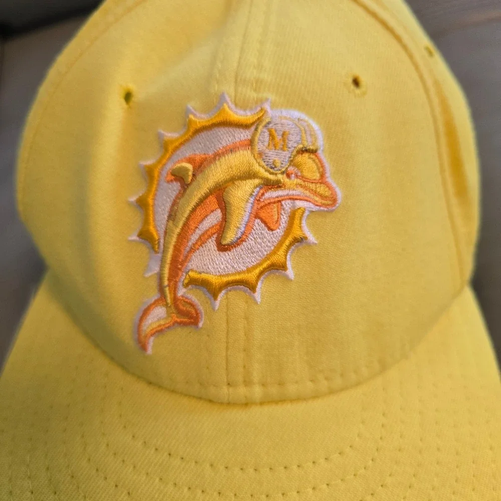 Vintage Miami Dolphins New Era Hat Yellow Low Profile Made in USA Adjustable Cap - Picture 2 of 7